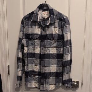 American Eagle Outfitters Navy and White Flannel Shirt Adult Small